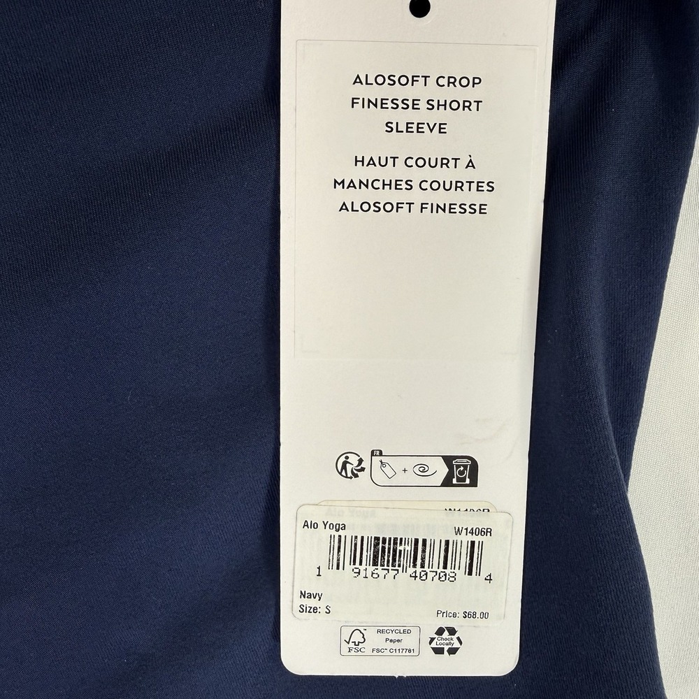 NWT Alo Yoga Alosoft Crop Finesse Short Sleeve Size S Navy Blue NEW - Picture 7 of 11
